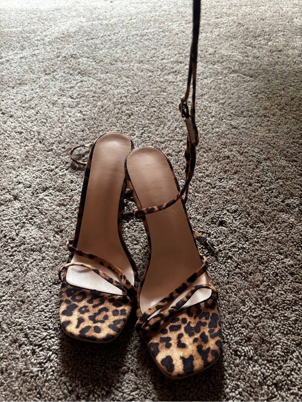 Leopard Print Strappy Sandals - Women